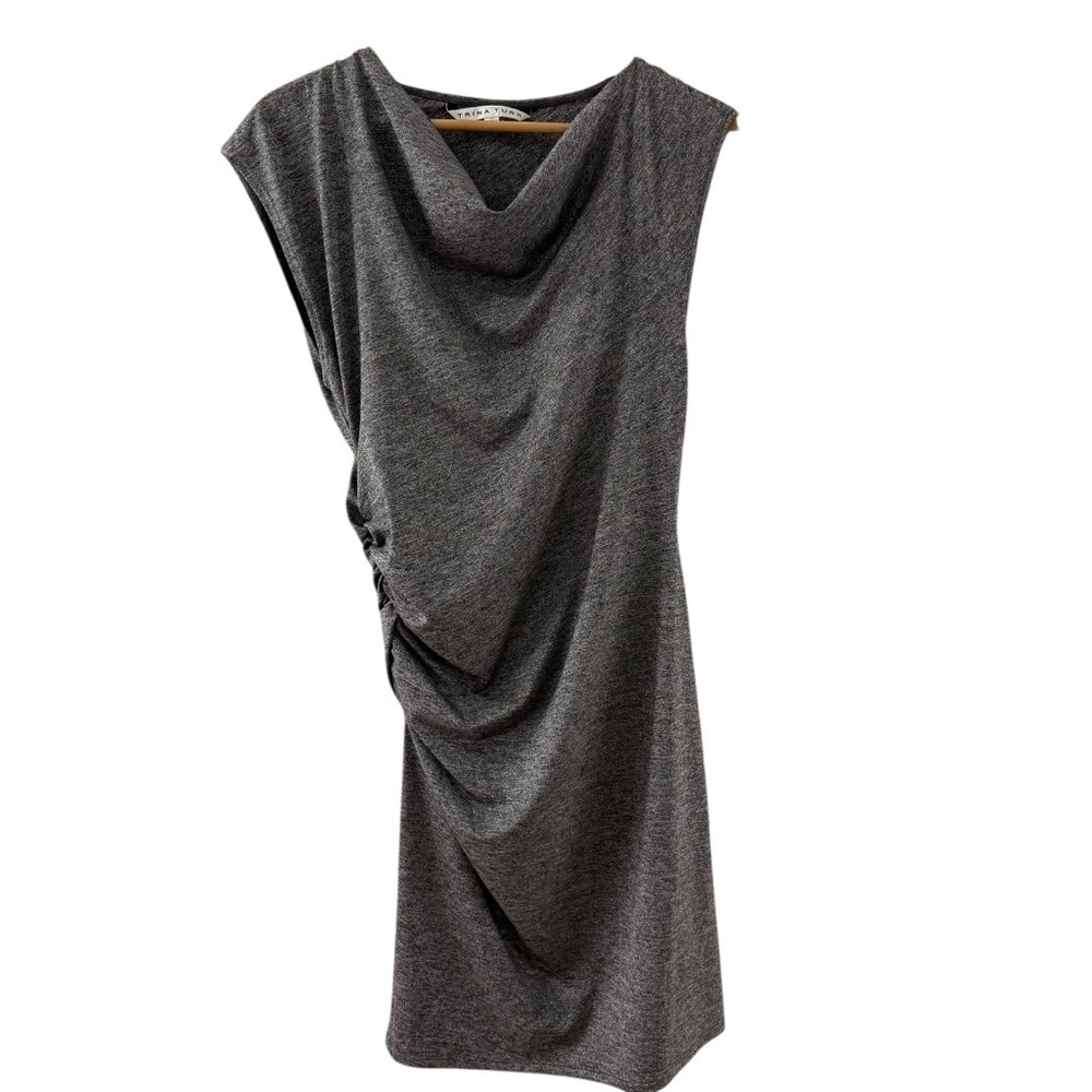 Trina Turk Metallic Silver Pleated Draped Neck Dress Size 4